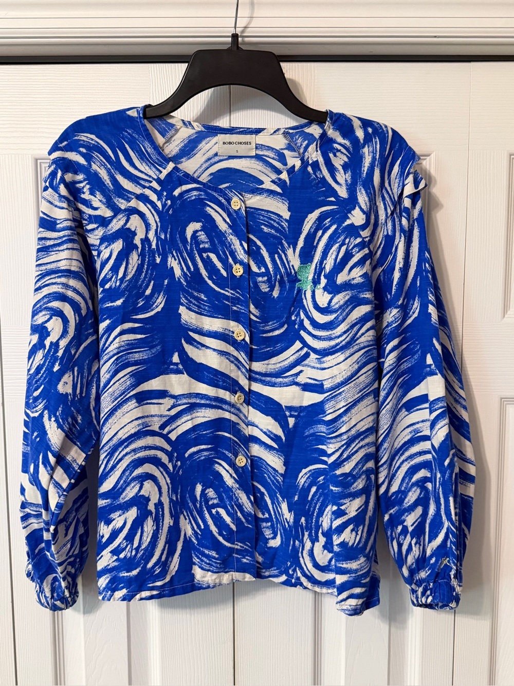Bobo Choses Made In Spain Organic Cotton Boutique Blouse Blue Abstract Size SM